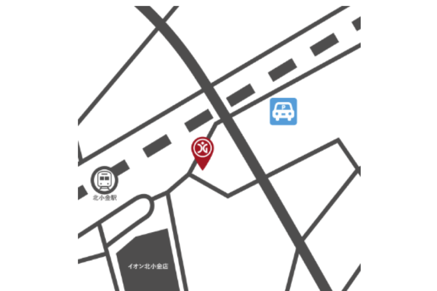 北小金駅からRimina北小金店と無料駐車場までの案内マップ